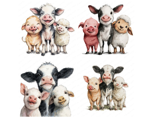 Preview layout showing Farm Animal Friends clipart elements for scrapbooking, junk journals, and card making