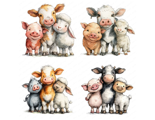 Preview layout showing Farm Animals Friends clipart elements for scrapbooking, junk journals, and card making