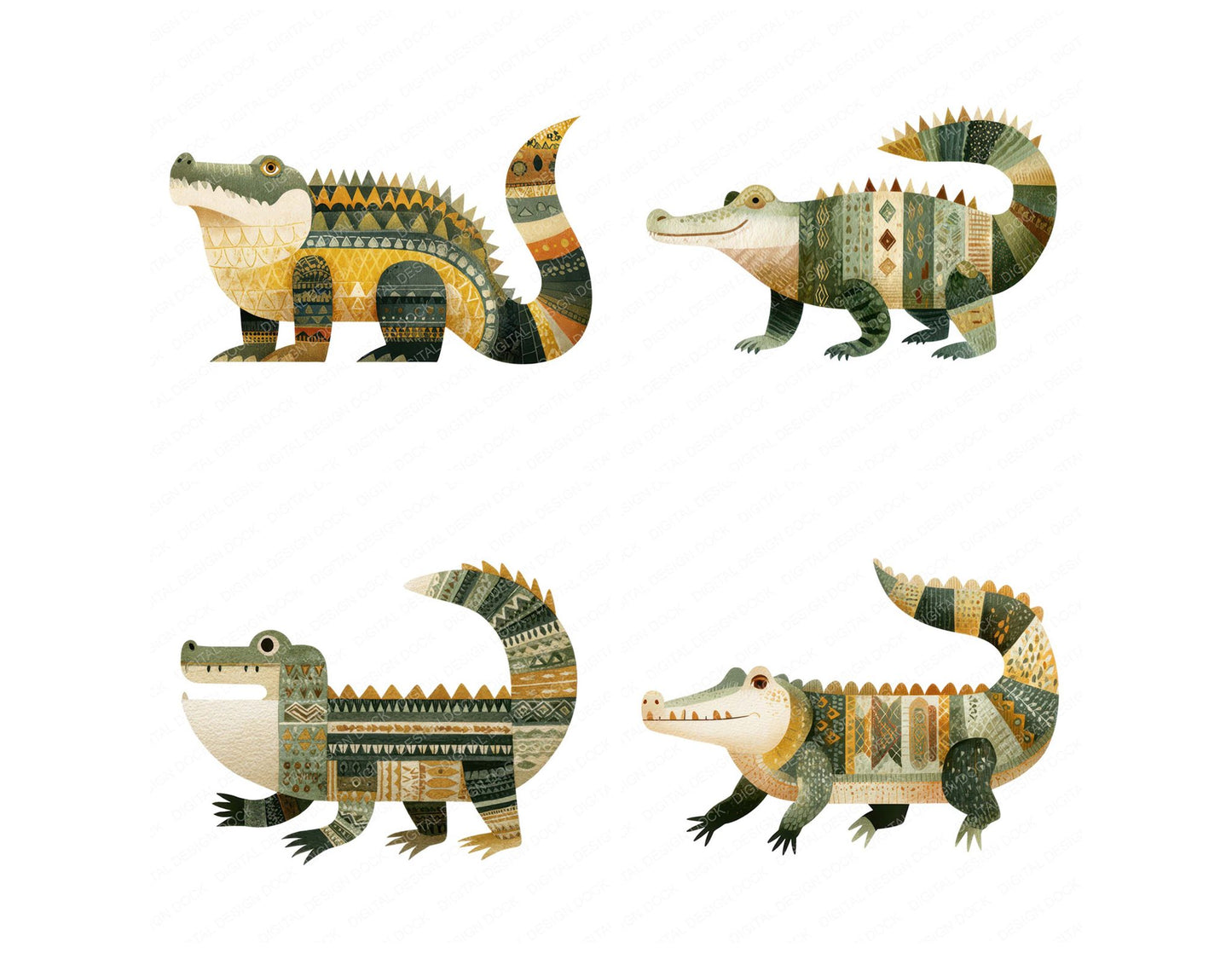 Folk Art Crocodile Clipart Set (DDD008252)