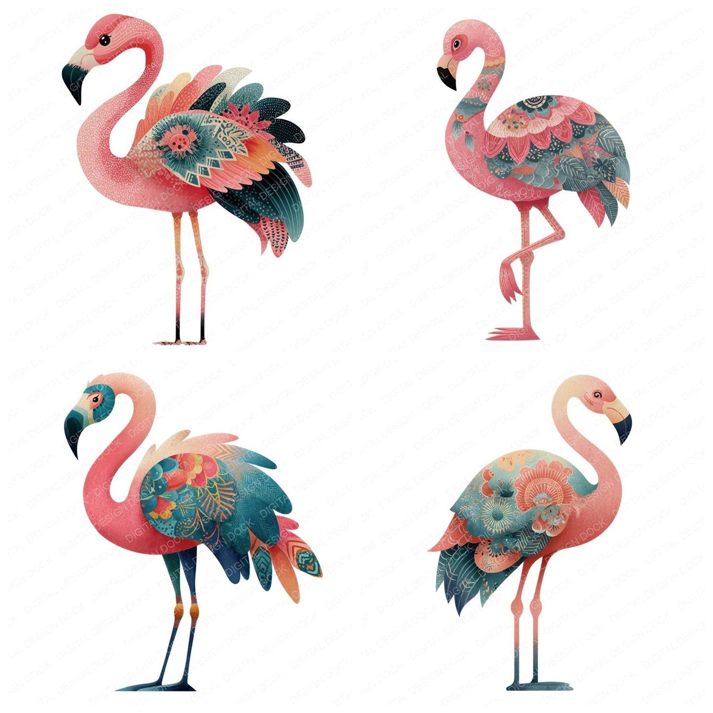 Folk Art Flamingo Clipart Set (DDD008255)