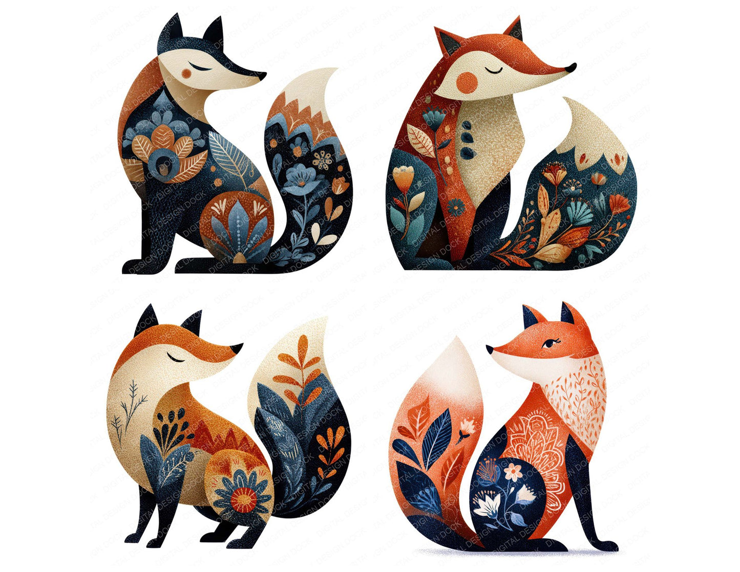 Folk Art Fox Clipart Set (DDD008256)