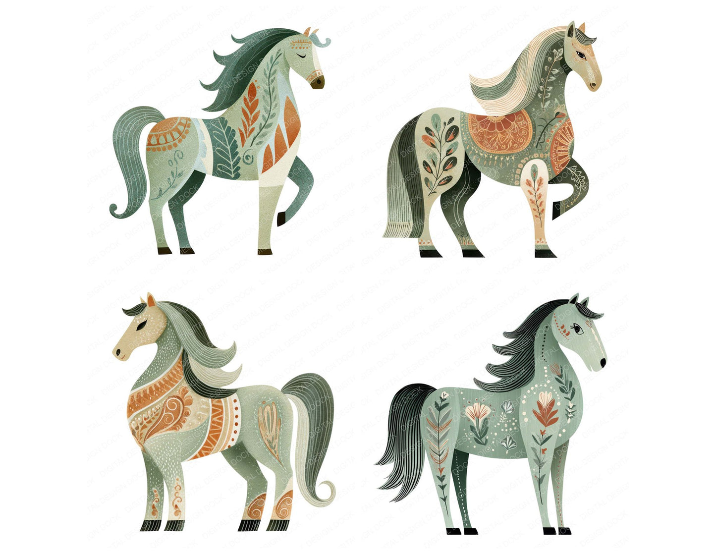 Folk Art Horse Clipart Set (DDD008258)