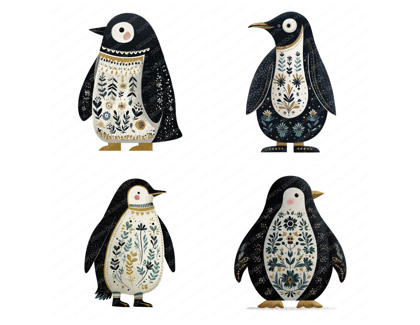 Folk Art Penguin Clipart Set (DDD008260)