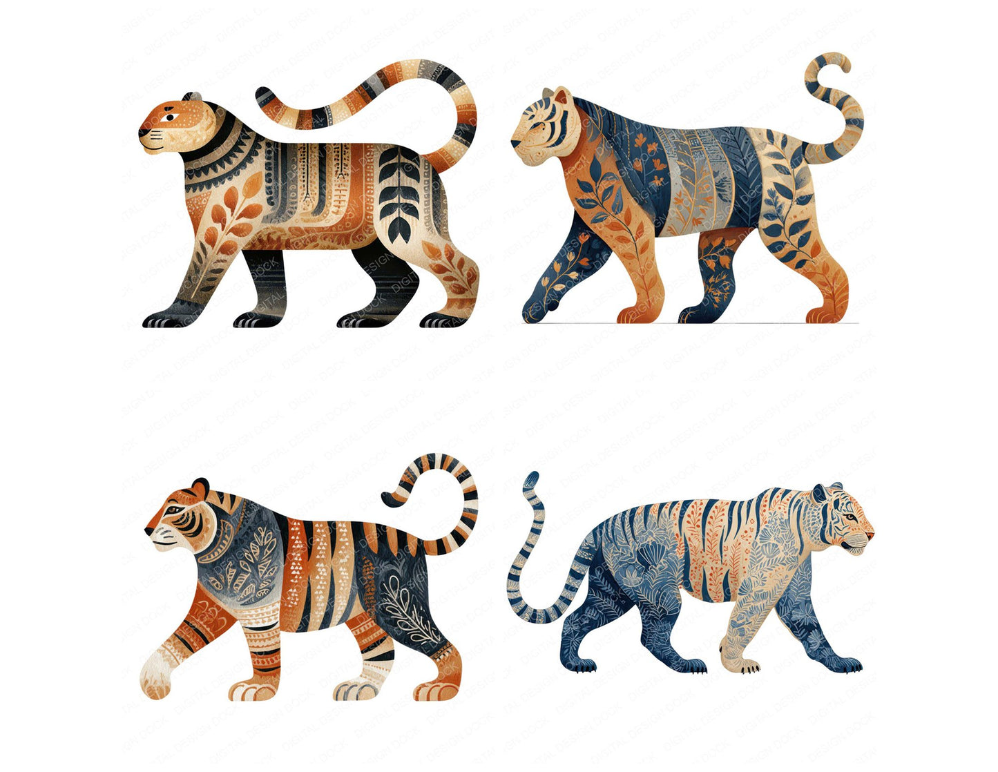 Folk Art Tiger Clipart Set (DDD008261)