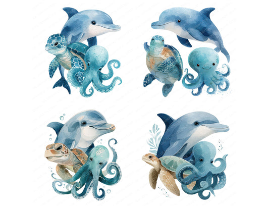 Preview layout showing Ocean Animals Friends clipart elements for scrapbooking, junk journals, and card making