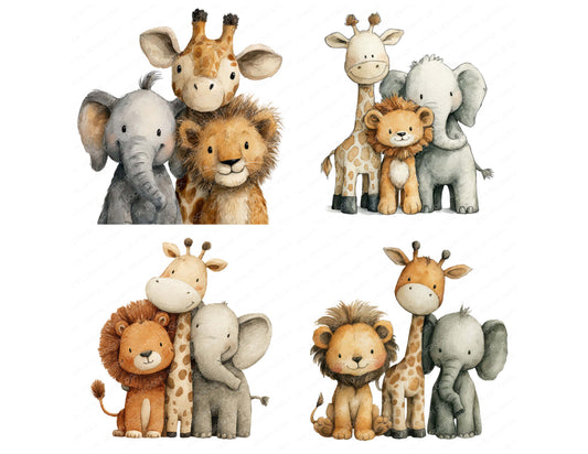 Preview layout showing Safari Animals Friends clipart elements for scrapbooking, junk journals, and card making