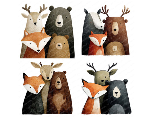 Preview layout showing Woodland Animal Friends clipart elements for scrapbooking, junk journals, and card making