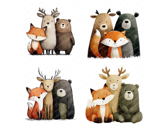 Preview layout showing Woodland Animals Friends clipart elements for scrapbooking, junk journals, and card making