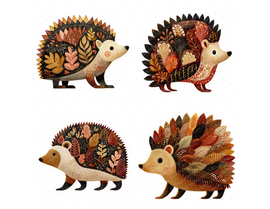 Preview layout showing Folk Art Hedgehog clipart elements for scrapbooking, junk journals, and card making