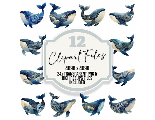 Folk Art Whale Clipart Set (DDD008274)