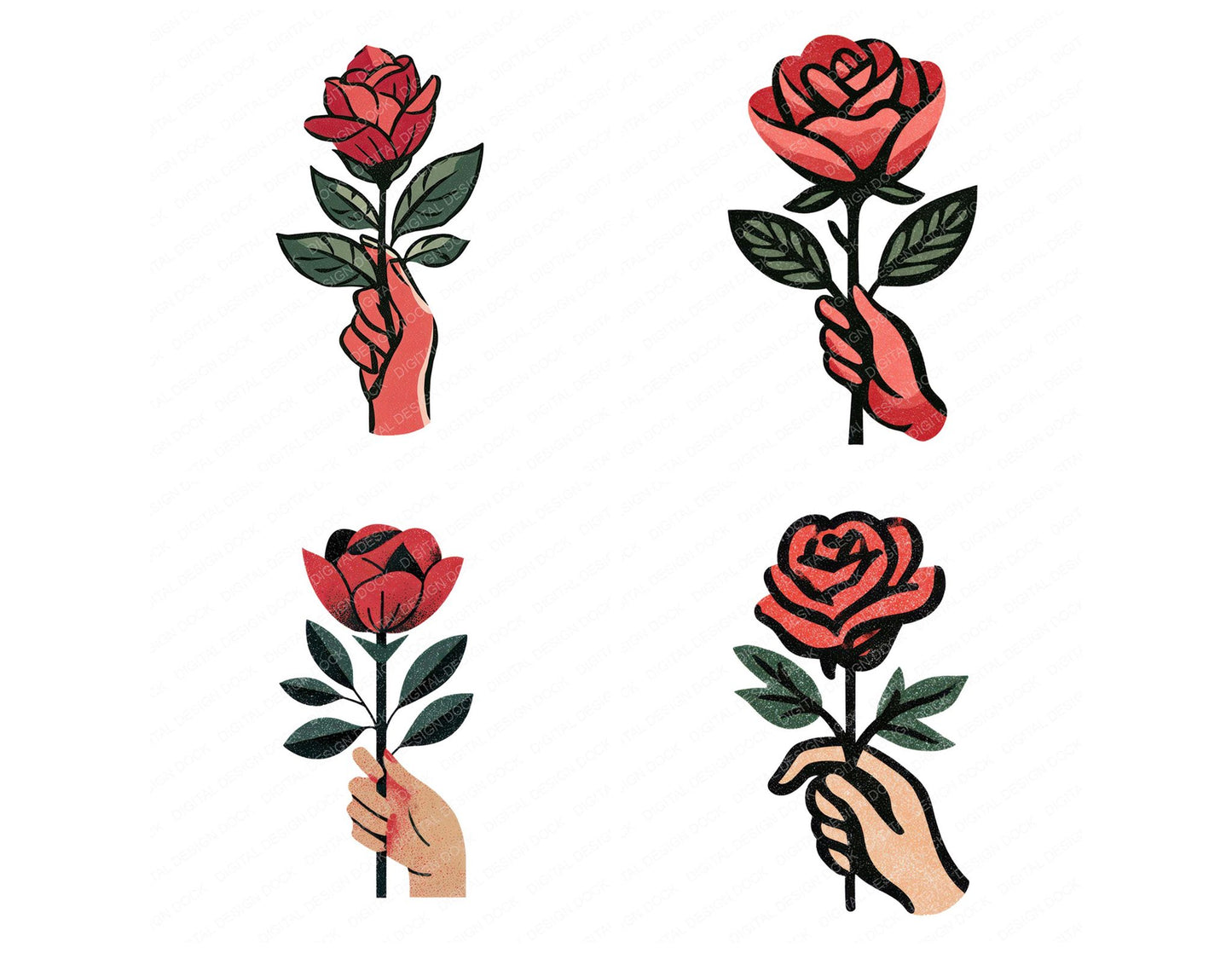Minimal Hand Rose Clipart Set (DDD008277)