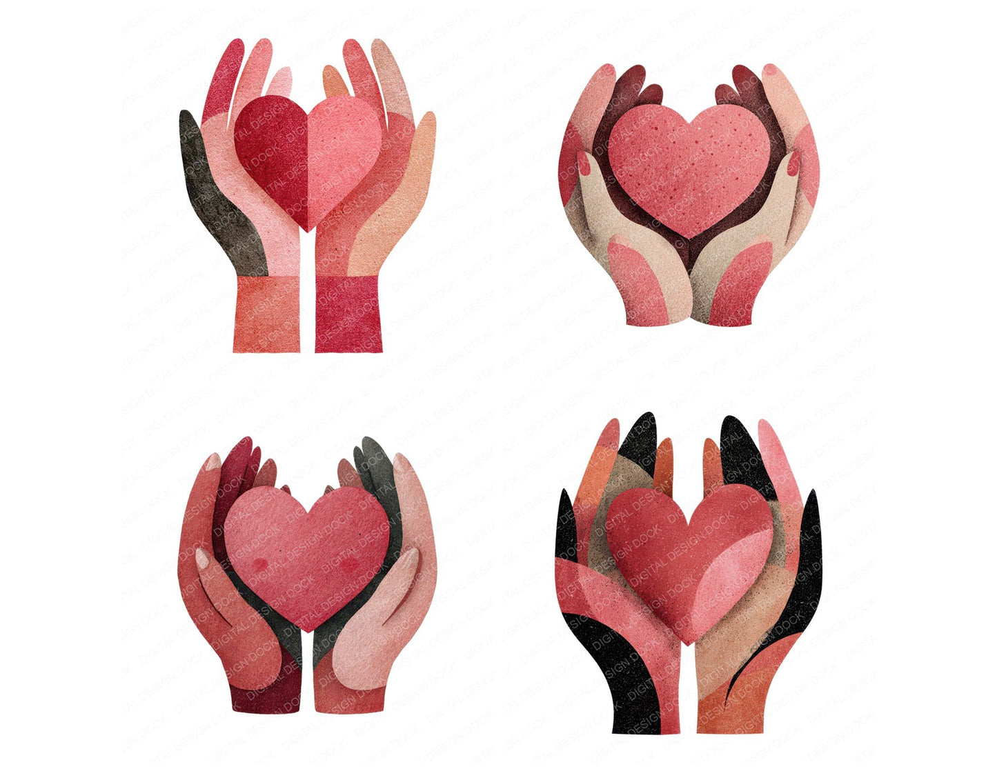 Minimal Hands Holding Heart Clipart Set (DDD008279)