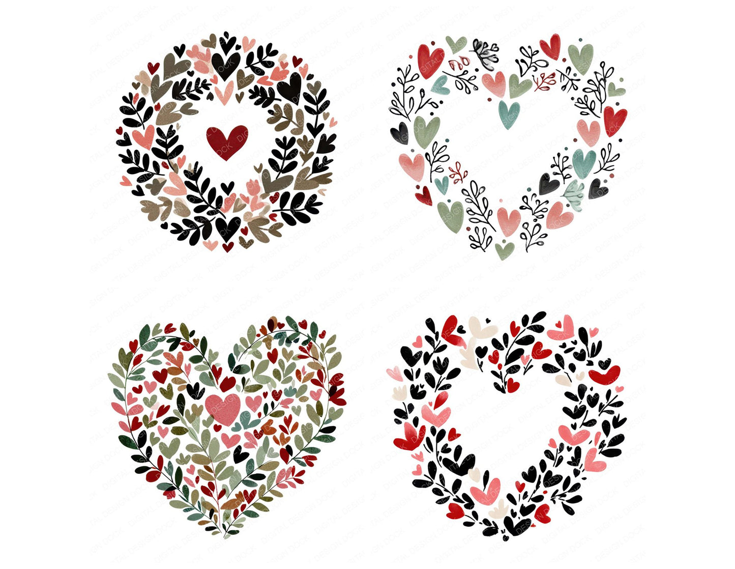 Minimal Heart Wreath Clipart Set (DDD008280)