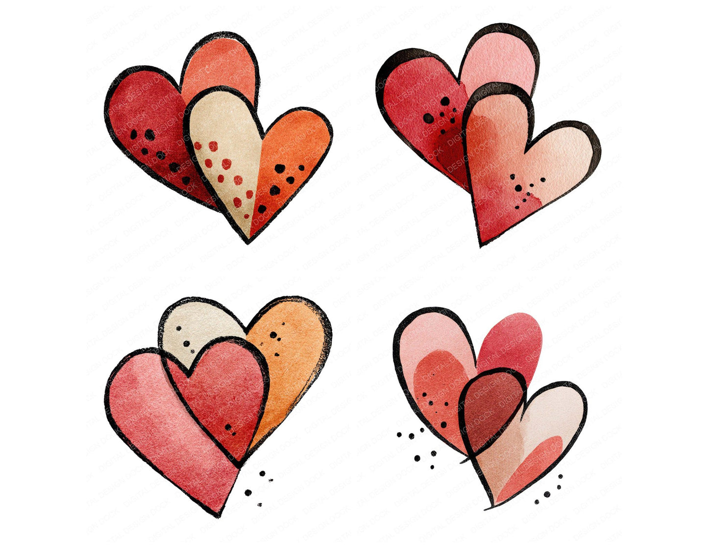 Minimal Interlocking Hearts Clipart Set (DDD008281)