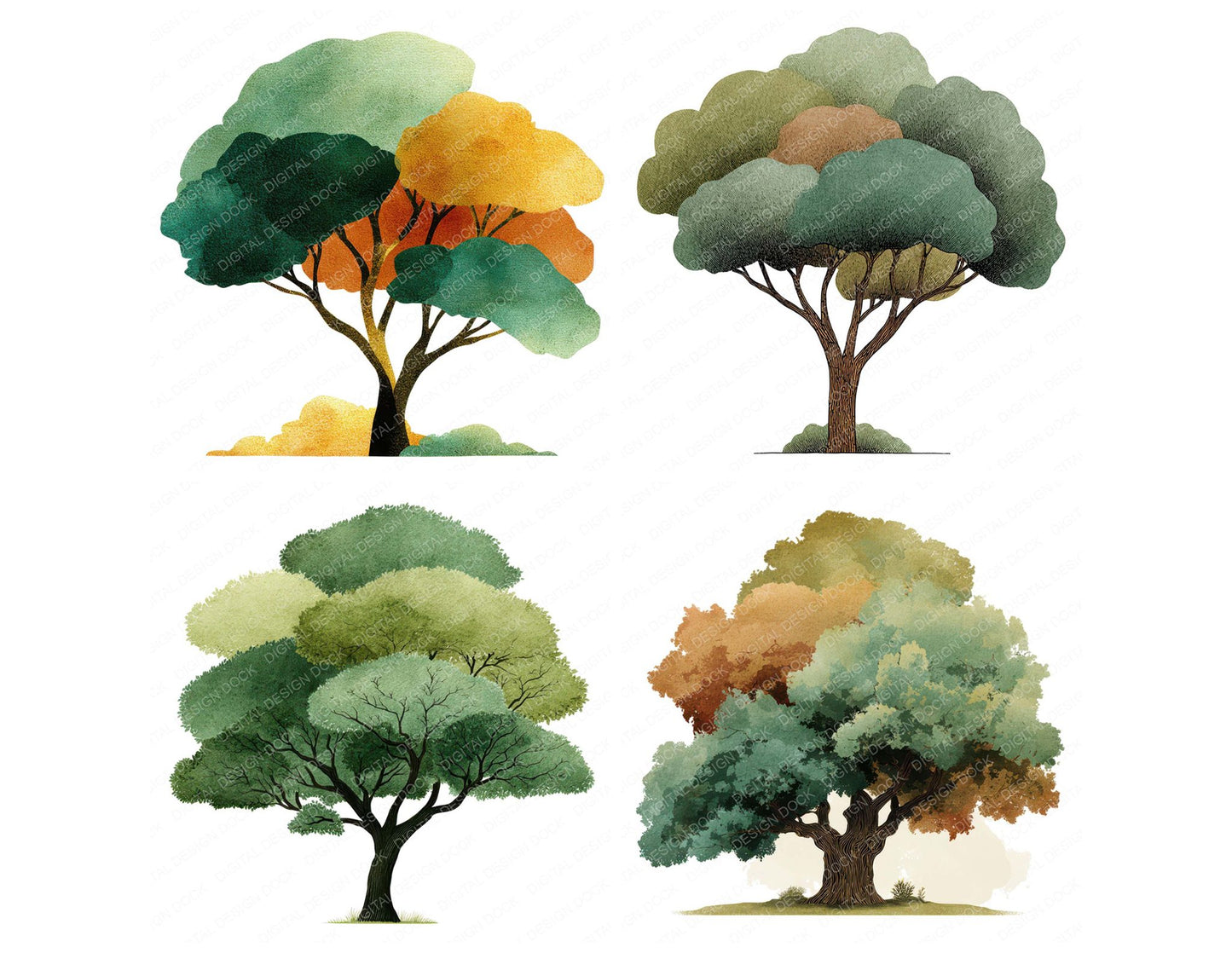 Minimal Oak Tree Clipart Set (DDD008283)
