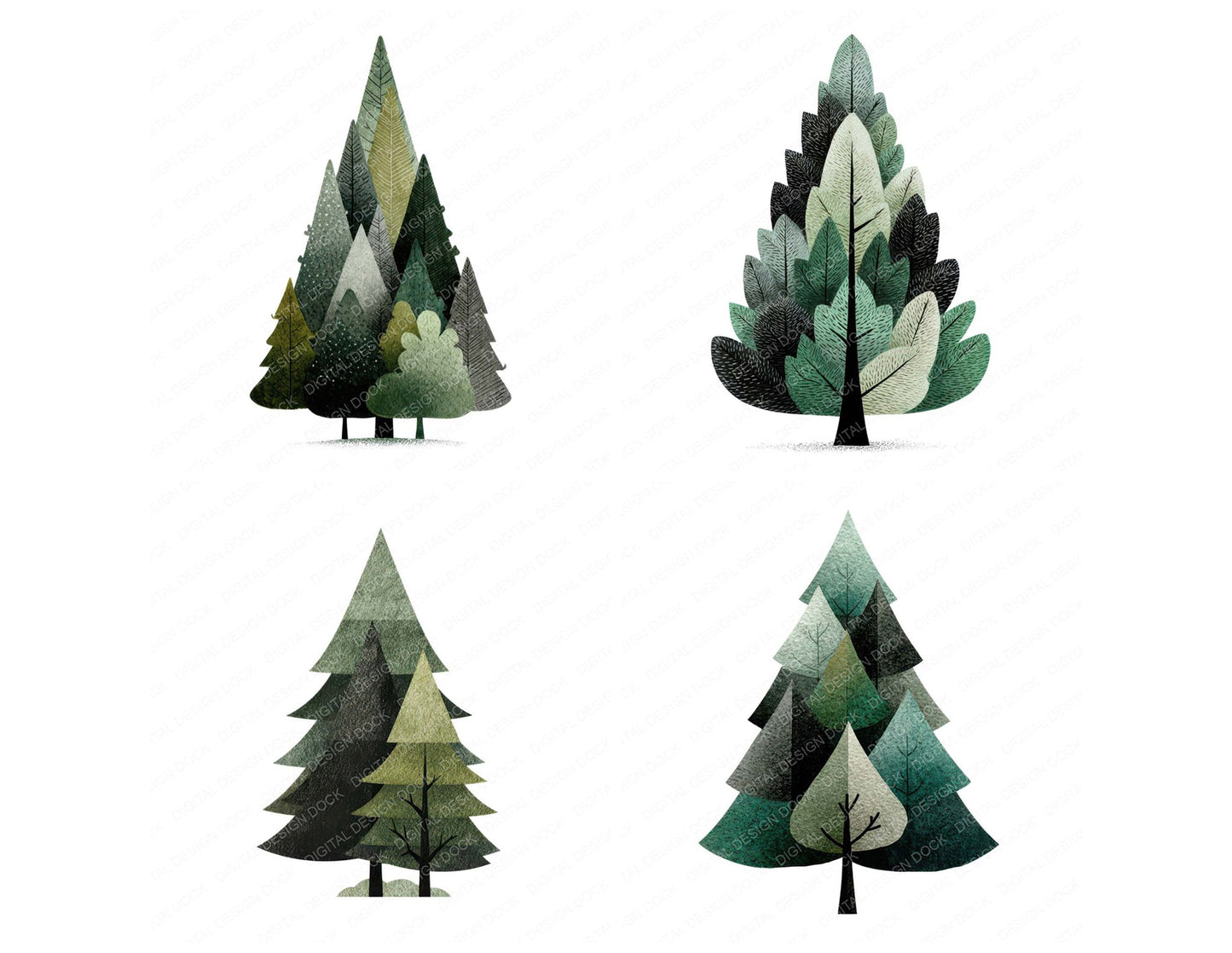 Minimal Pine Tree Clipart Set (DDD008285)
