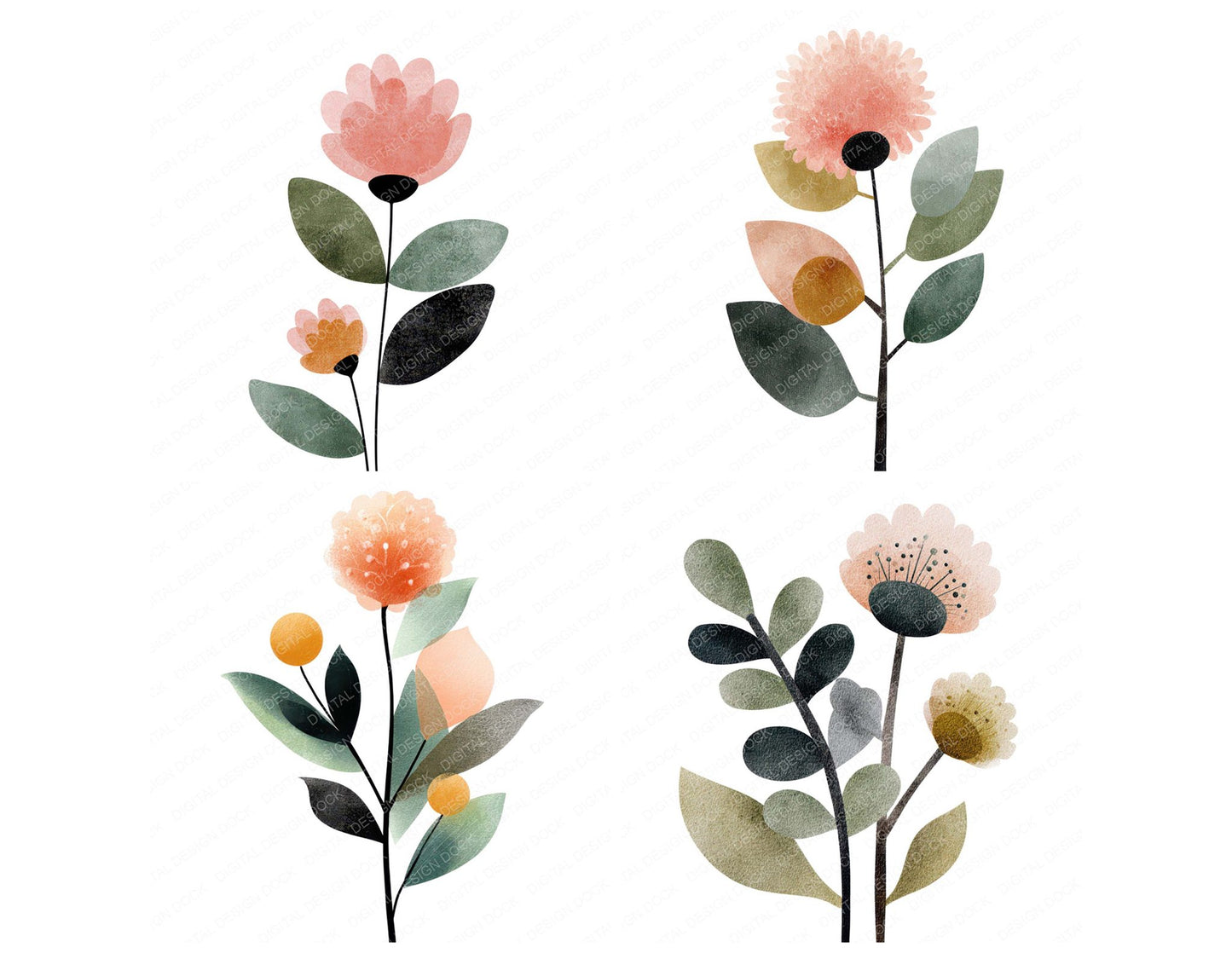 Minimal Wildflower Stem Clipart Set (DDD008287)