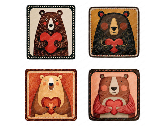Preview layout showing Bear Heart Square Badge clipart elements for scrapbooking, junk journals, and card making