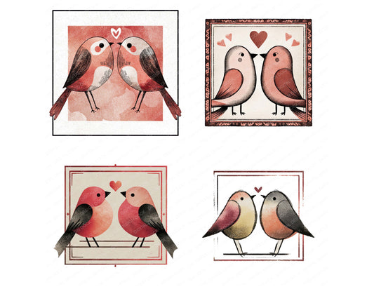 Preview layout showing Birds Love Square Badge clipart elements for scrapbooking, junk journals, and card making