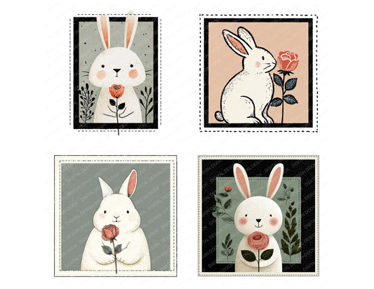 Preview layout showing Bunny Rose Square Badge clipart elements for scrapbooking, junk journals, and card making