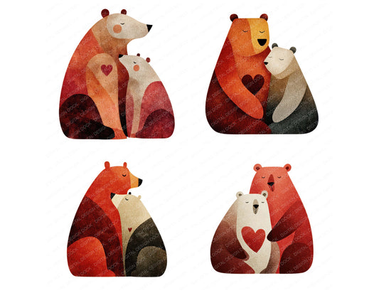 Preview layout showing Minimal Bear Family Love clipart elements for scrapbooking, junk journals, and card making