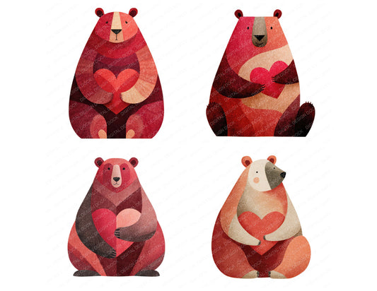 Preview layout showing Minimal Bear Heart clipart elements for scrapbooking, junk journals, and card making