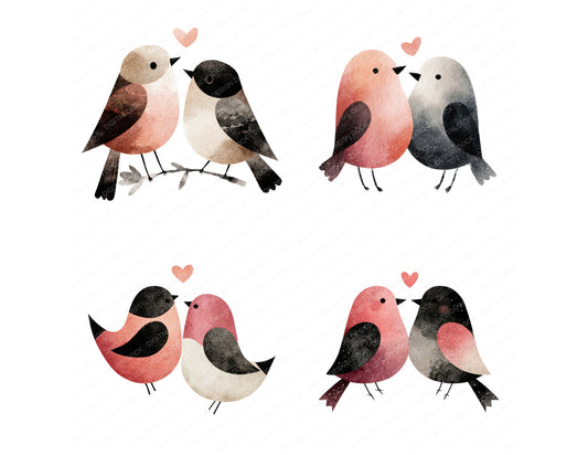 Preview layout showing Minimal Birds Love clipart elements for scrapbooking, junk journals, and card making