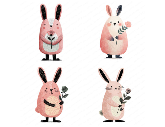 Preview layout showing Minimal Bunny Rose clipart elements for scrapbooking, junk journals, and card making