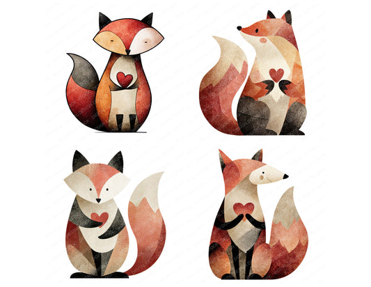 Preview layout showing Minimal Fox Love clipart elements for scrapbooking, junk journals, and card making