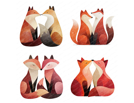 Preview layout showing Minimal Fox Pair Love clipart elements for scrapbooking, junk journals, and card making