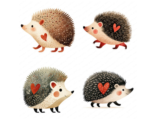 Preview layout showing Minimal Hedgehog Love clipart elements for scrapbooking, junk journals, and card making