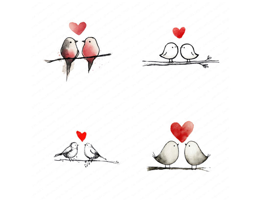 Preview layout showing Minimal Line Birds Love clipart elements for scrapbooking, junk journals, and card making