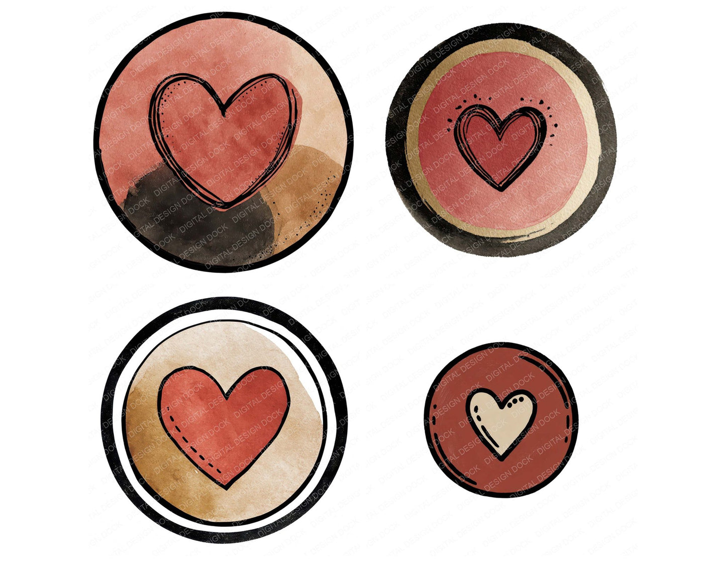 Minimal Solid Heart Circle Clipart Set (DDD008306)