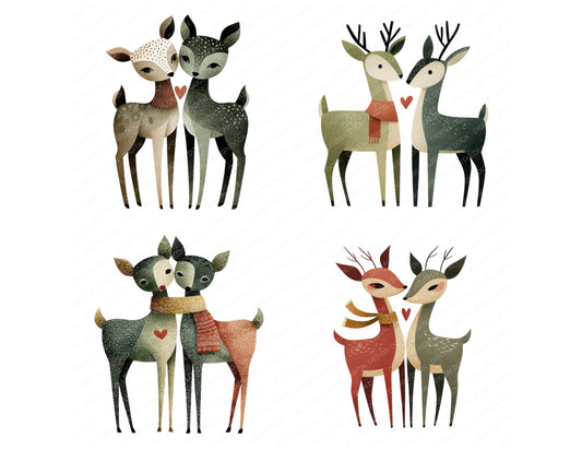 Preview layout showing Minimal Winter Deer Love clipart elements for scrapbooking, junk journals, and card making