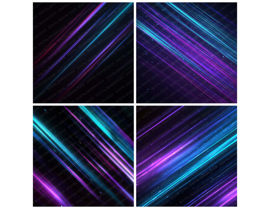 Preview layout showing Neon Light Trails papers arranged as background pages for junk journals and mixed media crafts