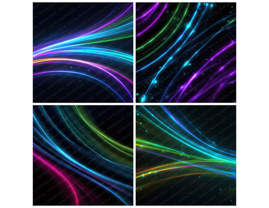 Preview layout showing Neon Arc Trails papers arranged as background pages for junk journals and mixed media crafts