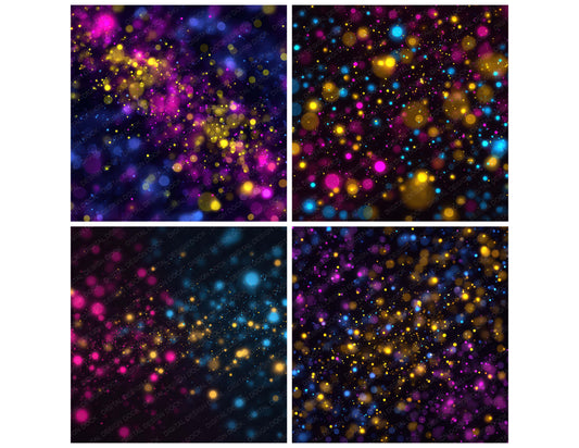 Preview layout showing Neon Light Dots papers arranged as background pages for junk journals and mixed media crafts