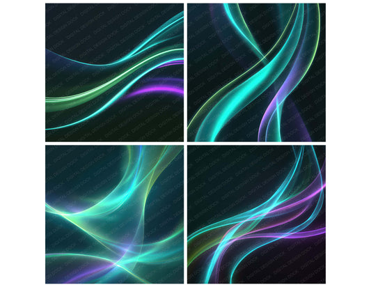 Preview layout showing Neon Light Ribbons papers arranged as background pages for junk journals and mixed media crafts