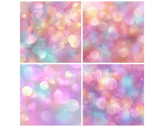 Preview layout showing Pastel Bokeh Lights papers arranged as background pages for junk journals and mixed media crafts