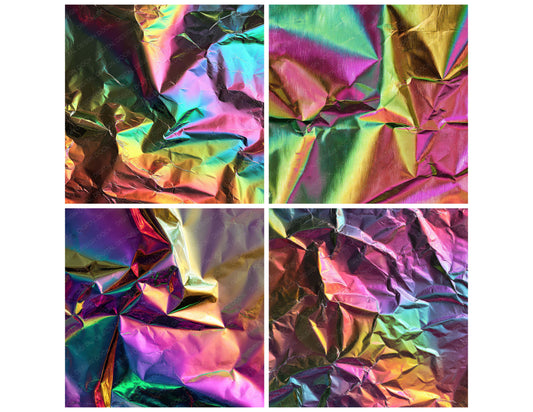 Preview layout showing Rainbow Holographic Foil papers arranged as background pages for junk journals and mixed media crafts