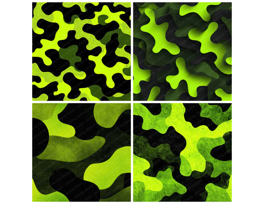 Preview layout showing Lime Black Camo Pattern papers arranged as background pages for junk journals and mixed media crafts