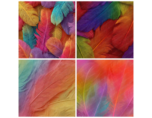 Preview layout showing Rainbow Feather Texture papers arranged as background pages for junk journals and mixed media crafts