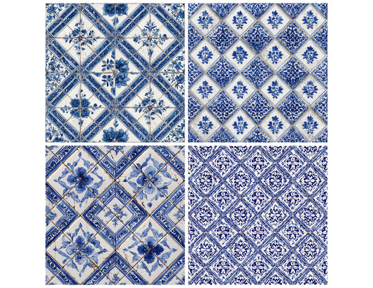 Preview layout showing Delft Diamond Tile papers arranged as background pages for junk journals and mixed media crafts