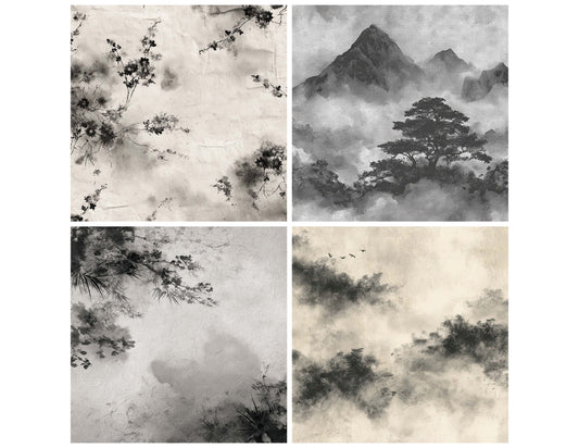 Preview layout showing Ink Wash Texture papers arranged as background pages for junk journals and mixed media crafts