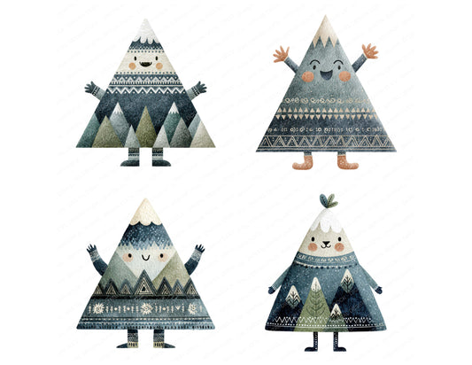 Preview layout showing Folk Art Mountain Character clipart elements for scrapbooking, junk journals, and card making