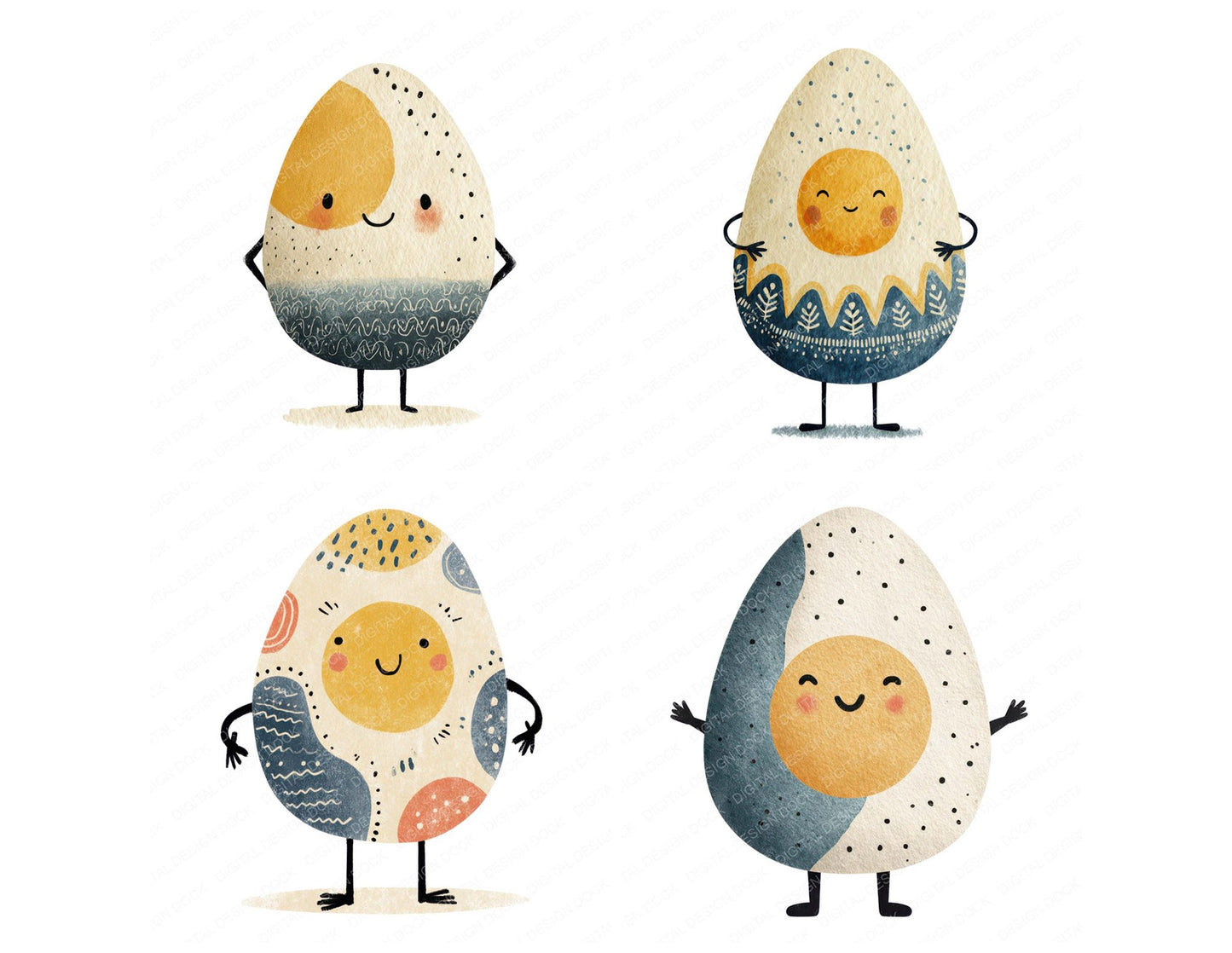 Folk Art Egg Character Clipart Set (DDD008473)