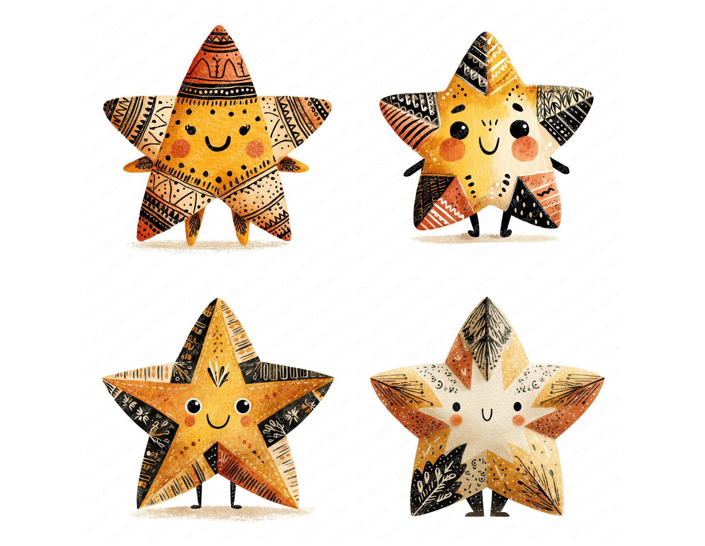 Folk Art Star Character Clipart Set (DDD008483)