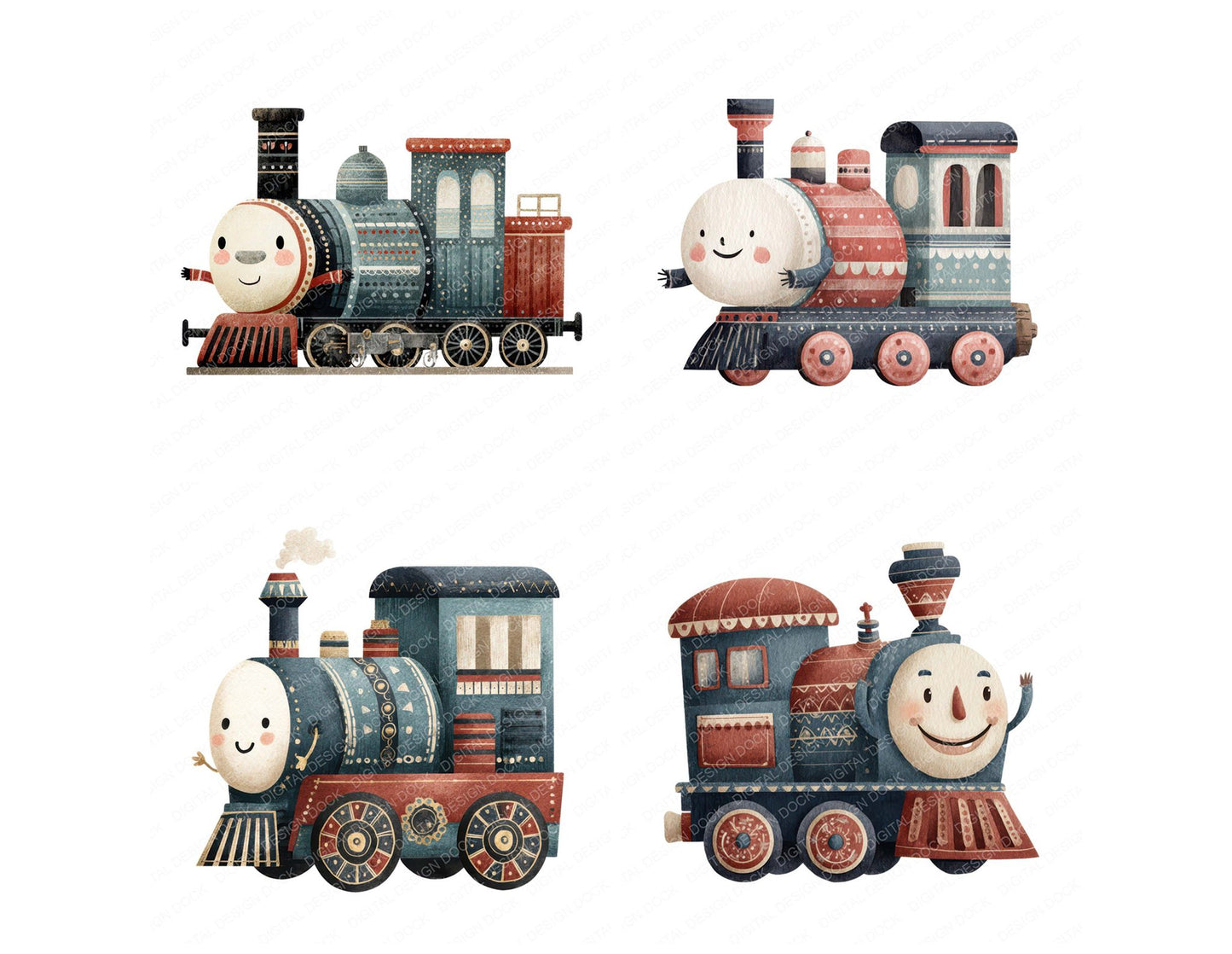 Folk Art Train Character Clipart Set (DDD008486)