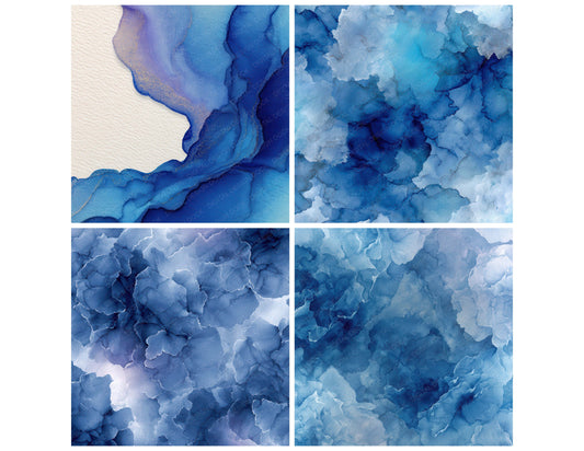 Preview layout showing Blue Ink Diffusion papers arranged as background pages for junk journals and mixed media crafts