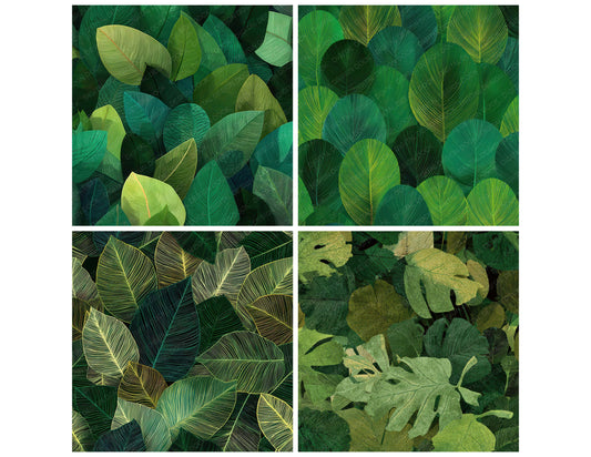 Preview layout showing Green Jungle Leaves papers arranged as background pages for junk journals and mixed media crafts